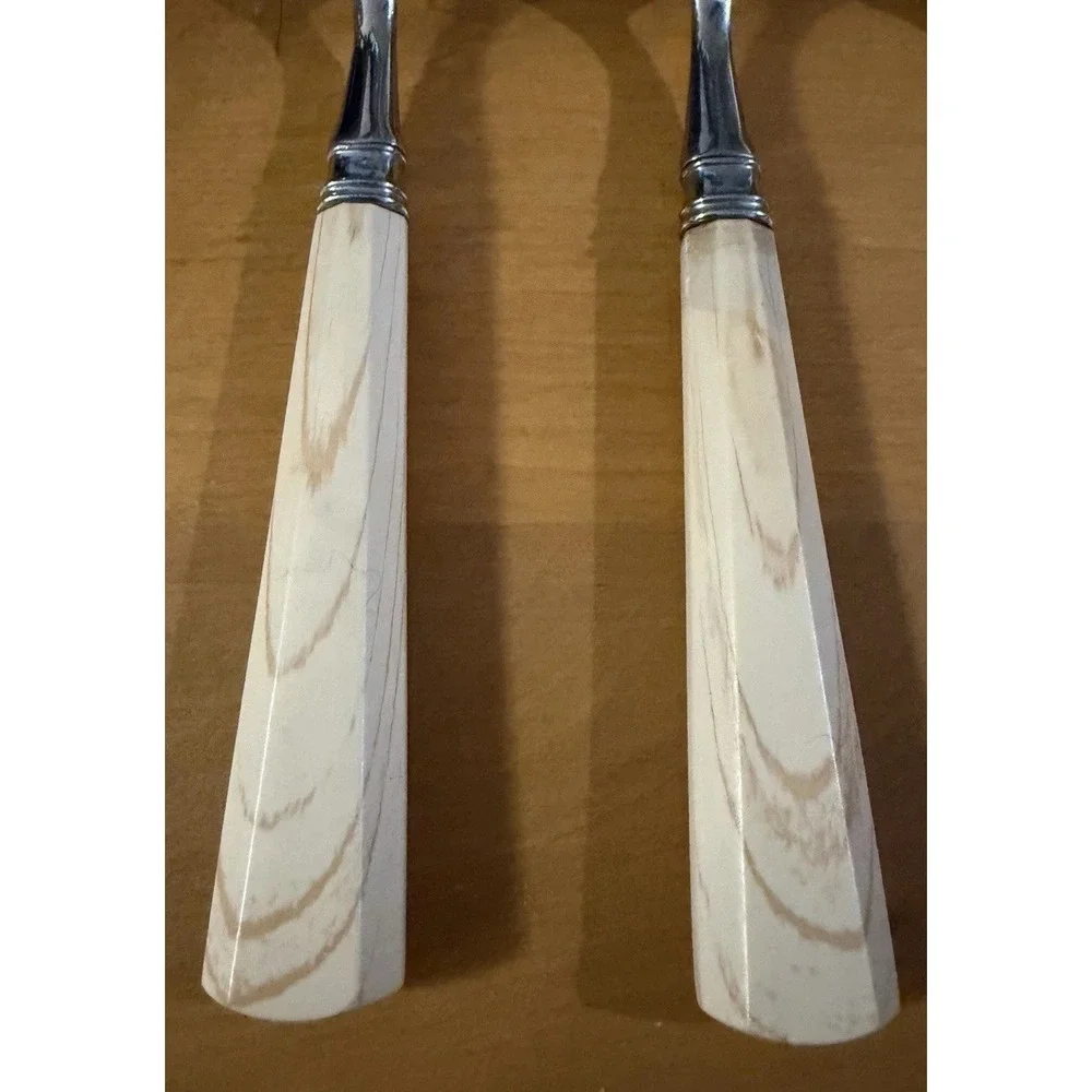 Set 4 Williams Sonoma Stainless Steel Teaspoons Faux Wood Grain Resin Handles